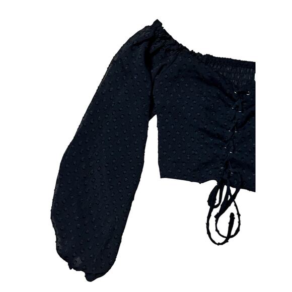 Aeropostale Cropped Top Lace Up Off Shoulder Sheer Long Sleeves Black W S NWOT - Picture 5 of 12